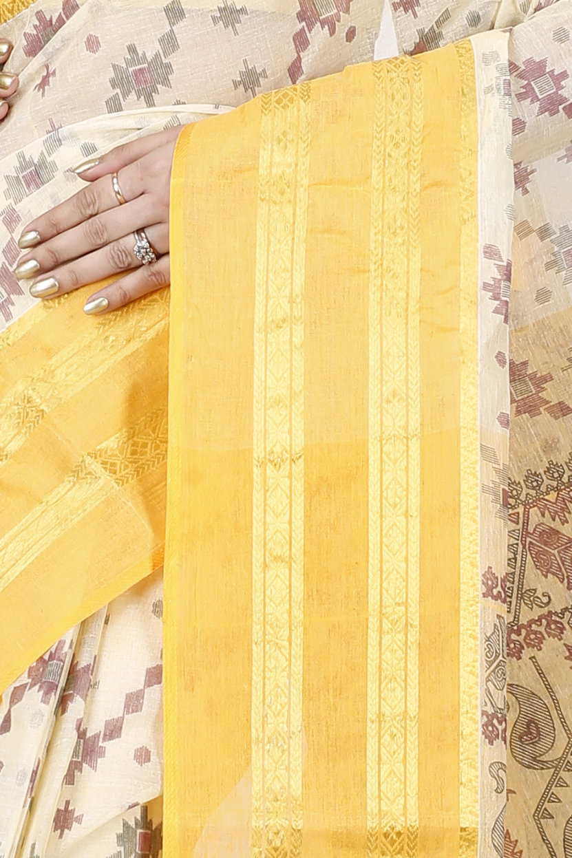 Yellow Pure Cotton Rashi Print Tant Saree Print (1014)